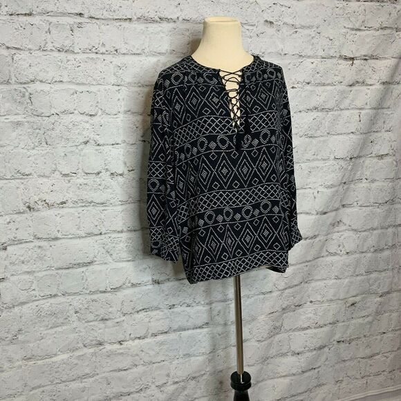 Madewell Black Primal Print 3/4 Sleeve Tunic Blouse Small - Picture 8 of 12